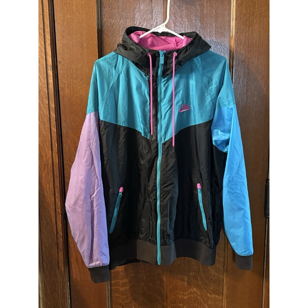Vtg Nike Windrunner Jacket L Teal Pink Purple Colorblock Hooded Nylon Y2K Retro